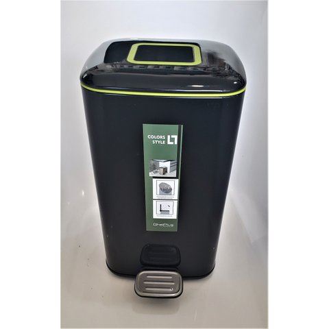 Lixeira Pedal Retangular c/porta sachet - 12L Preta / Verde - Preto