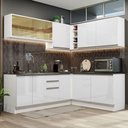 Ver imagem 1 de Armário de Cozinha Completa de Canto 100% MDF 389cm Frentes Branco Brilho Acordes Madesa 02