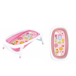 Banheira Bebê Infantil Portátil Dobrável Com Suporte Rosa - 1