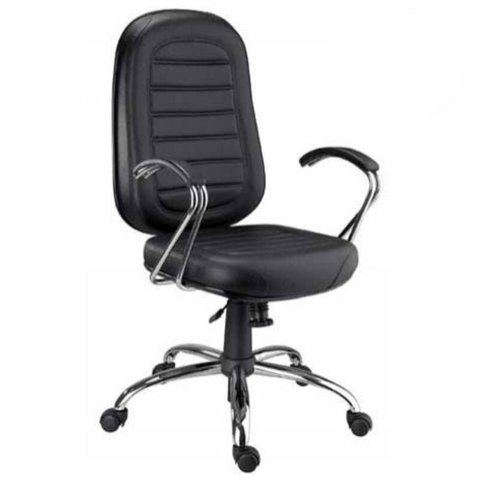 Cadeira Presidente Costurada Baixa Base e Braços Cromados (Torcido) - Cor Preto - 30104