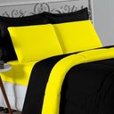 Ver imagem 3 de Kit Edredom Dupla Face + Jogo de Lençol Queen Nobre 7 Peças Malha 100% Algodão - Preto / Amarelo