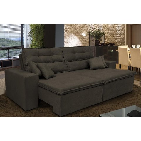 Sofá Cairo 2,32m Retrátil, Reclinável Tecido Suede Café