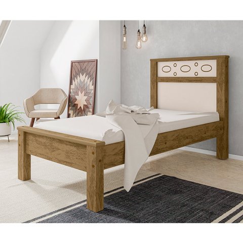 Cama Solteiro em Mdf Las Vegas - Amêndoa/off White