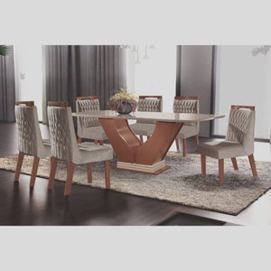 Conjunto Sala de Jantar Mesa com Tampo de Vidro Safira 6 Cadeiras Atena Lj Móveis