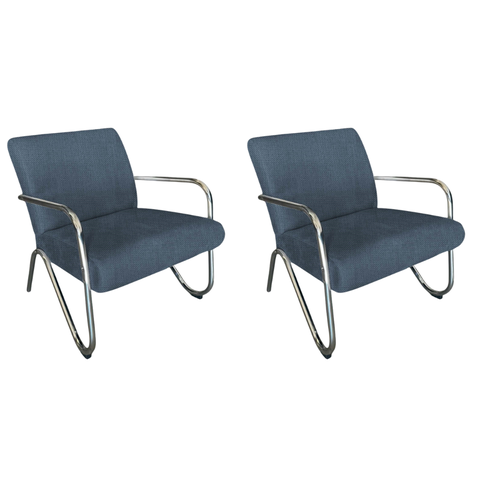 Kit 2 Poltronas Decorativa Bela Linho Azul Marinho Braço Cromado