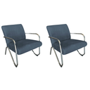 Ver imagem 1 de Kit 2 Poltronas Decorativa Bela Linho Azul Marinho Braço Cromado
