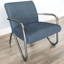 Ver imagem 5 de Kit 2 Poltronas Decorativa Bela Linho Azul Marinho Braço Cromado
