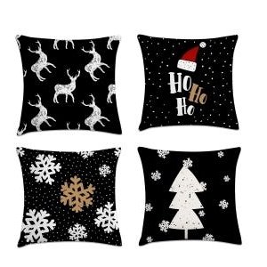 kit 4 capas almofadas natal dourado e preto