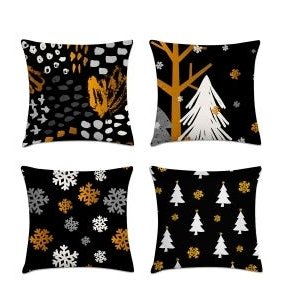 kit 4 capas almofadas natal preto e dourado 40x40