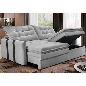 Sofá Baú sem Caixa Retrátil 1,80m Softgel Petit Boucle Cinza Claro Cama Inbox