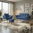 Ver imagem 1 de Kit Namoradeira Poltrona e Puff Decorativo para Sala Manicure Consultório Alice Suede