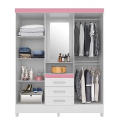 GUARDA ROUPA CAPELINHA PÉRSIA 4 PORTAS BRANCO/ROSA - DEMÓBILE - 2