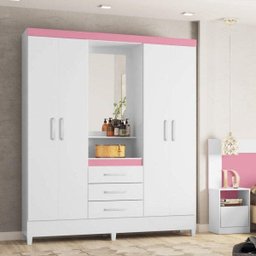GUARDA ROUPA CAPELINHA PÉRSIA 4 PORTAS BRANCO/ROSA - DEMÓBILE - 1