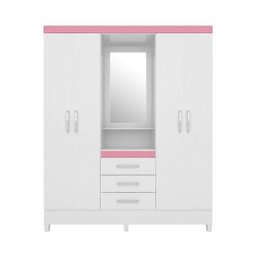GUARDA ROUPA CAPELINHA PÉRSIA 4 PORTAS BRANCO/ROSA - DEMÓBILE - 3