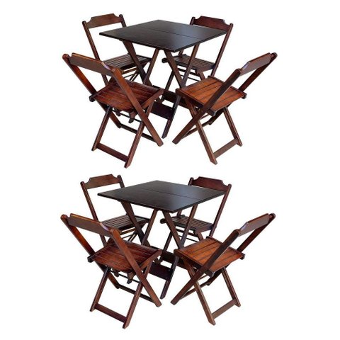 Kit 2 Conjuntos De Mesa Dobrável 70X70 Em Madeira Padrão Com 4 Cadeiras - Imbuia - Marrom