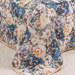 Edredom Cobertor Casa Scarpa Sonnet Queen Malha Estampada Dupla Face Algodão - Pet - Mostarda - 4