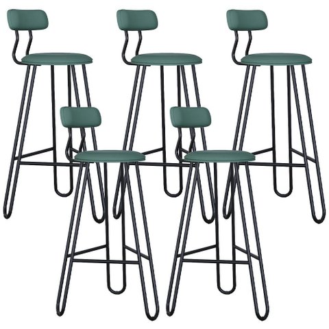 Kit 05 Banqueta Alta Bar Cozinha Sala de Jantar Áris C01 Preto Courino Verde Sálvia - Lyam Decor