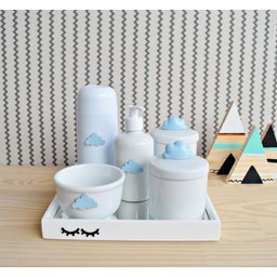 Kit Higiene Cílios Porcelana Bebe Termica Bandeja - Nuvem Azul - 1
