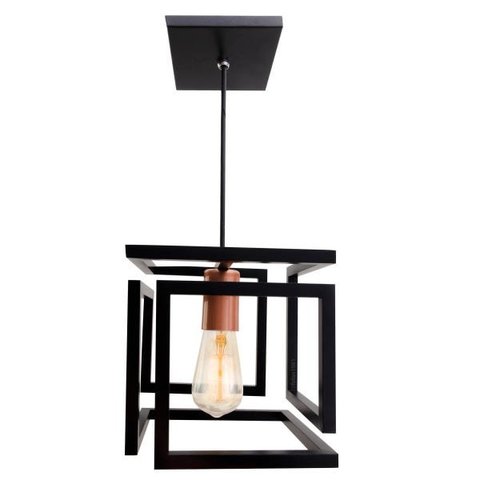 pendente infinity poptem cubo aluminio preto e cobre luminária lustre 20cm sala