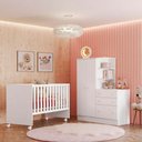 Ver imagem 1 de Quarto de Bebê Doce Sonho com Roupeiro + Berço Branco Qmovi + Colchão Gazin