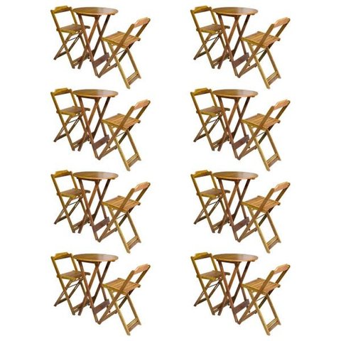 Kit 8 Jogos De Mesa Bistrô De Madeira Com 2 Cadeiras Dobravel Ideal Para Bar E Restaurante Mel
