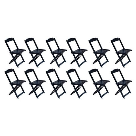 Kit 12 Cadeiras de Madeira Dobravel Preto