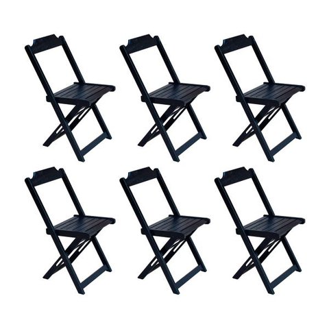 Kit 6 Cadeiras de Madeira Dobravel Preto