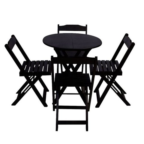 Jogo de Mesa Dobrável com 4 Cadeiras Tampo Redondo 70x70 Preto