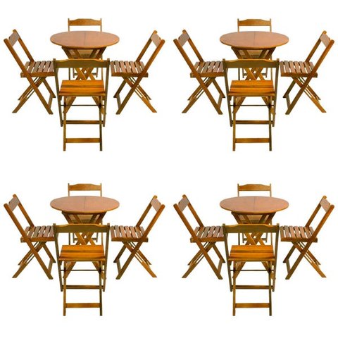 Kit 4 Jogos de Mesa Dobrável com 4 Cadeiras Tampo Redondo 70x70 Mel