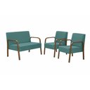 Ver imagem 1 de Conjunto Luna 2 Poltronas de 1 Lugar e 1 poltrona de 2 lugares Braço Madeira DSalla Suede Turquesa