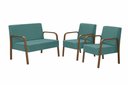 Ver imagem 1 de Conjunto Luna 2 Poltronas de 1 Lugar e 1 poltrona de 2 lugares Braço Madeira DSalla Suede Turquesa