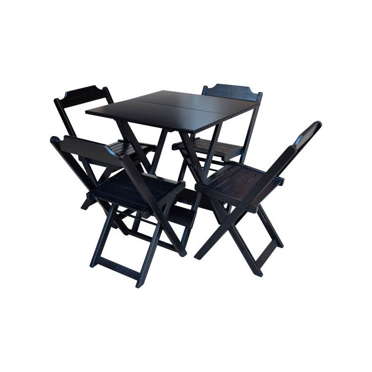 Jogo de Mesa com 4 Cadeiras de Madeira Dobrável 60x60 Ideal para Bar e Restaurante - Preto