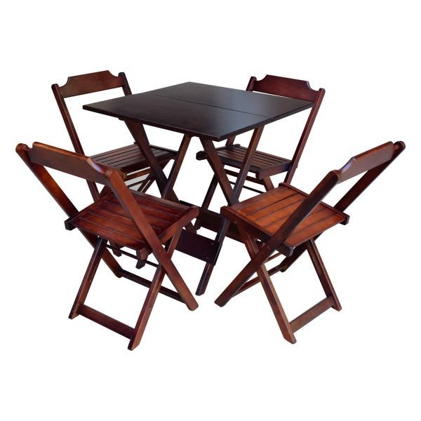 Jogo de Mesa com 4 Cadeiras de Madeira Dobrável 60x60 Ideal para Bar e Restaurante - Imbuia - 1