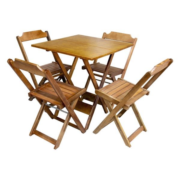 Conjunto de Mesa com 4 Cadeiras de Madeira Dobrável 60x60 Ideal para Bar e Restaurante - Mel