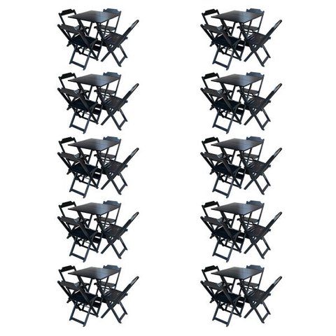 Kit 10 Jogos De Mesa Com 4 Cadeiras De Madeira Dobravel 60x60 Ideal Para Bar E Restaurante - Preto