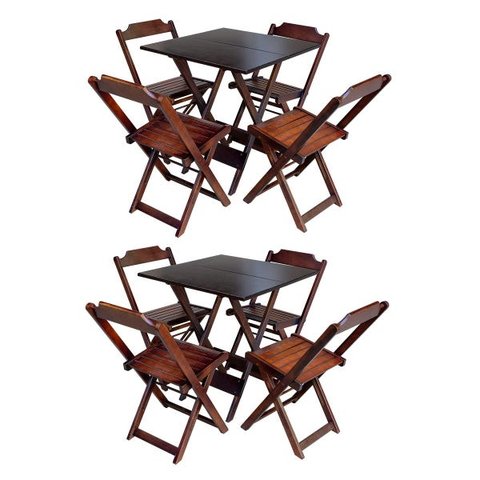 Kit 2 Jogos de Mesa com 4 Cadeiras de Madeira Dobrável 60x60 Ideal para Bar e Restaurante - Imbuia