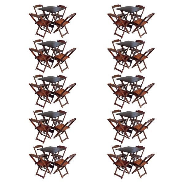 Kit 10 Jogos De Mesa Com 4 Cadeiras De Madeira Dobravel 60x60 Ideal Para Bar E Restaurante - Imbuia