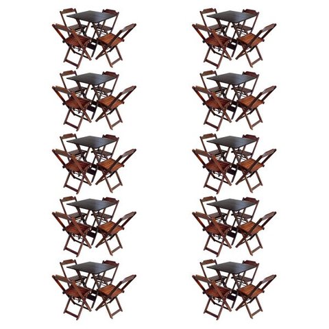 Kit 10 Jogos De Mesa Com 4 Cadeiras De Madeira Dobravel 60x60 Ideal Para Bar E Restaurante - Imbuia