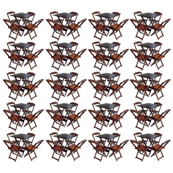Kit 20 Jogos de Mesa com 4 Cadeiras de Madeira Dobrável 60x60 Ideal para Bar e Restaurante - Imbuia - 1