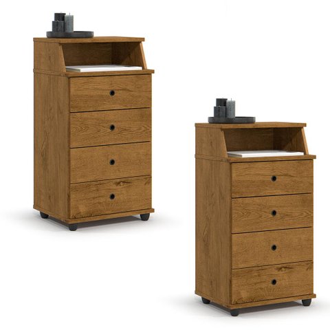 Conjunto de 2 Mesa de Cabeceira Luxo Ii New com 4 Gavetas Freijo