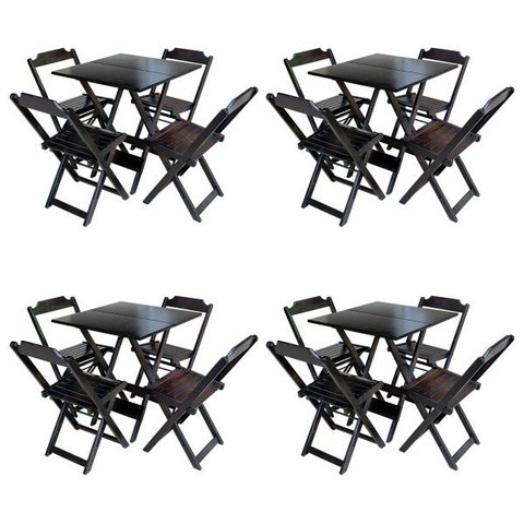 Kit 4 Jogos de Mesa com 4 Cadeiras de Madeira Dobrável 60x60 Ideal para Bar e Restaurante - Tabaco