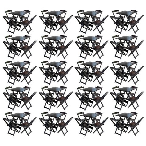 Kit 20 Jogos de Mesa com 4 Cadeiras de Madeira Dobrável 60x60 Ideal para Bar e Restaurante - Tabaco