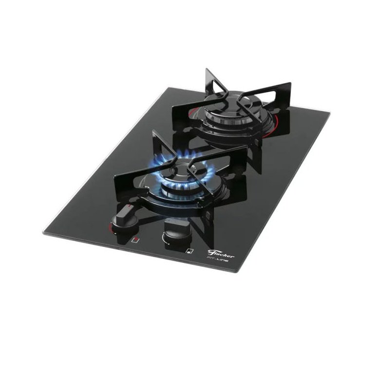 Cooktop Fischer 2 Queimadores Fit Line Gás Mesa Vidro Preto