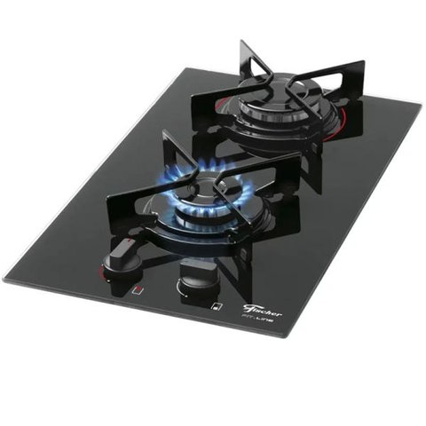 Cooktop Fischer 2 Queimadores Fit Line Gás Mesa Vidro Preto