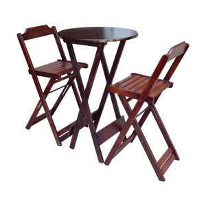 Conjunto Mesa Bistrô com 2 Cadeiras de Madeira Dobravel Imbuia