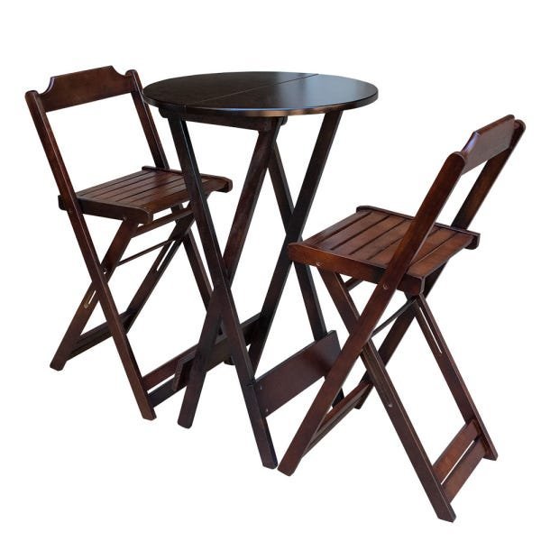 Conjunto de Mesa Bistrô de Madeira com 2 Cadeiras Dobravel Ideal para Bar e Restaurante Imbuia - 1