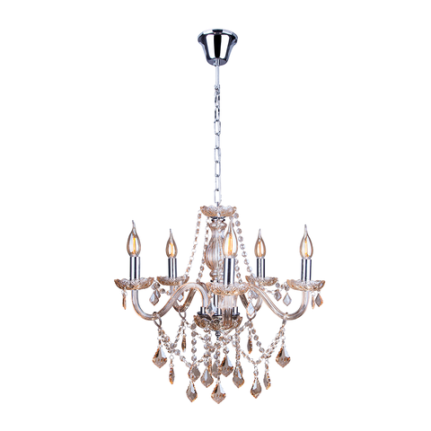 Lustre Pendente Candelabro France Nice 5 lâmpadas E14 Bivolt Champagne