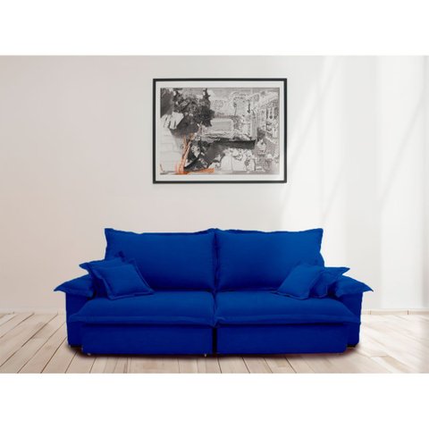 Sofá Retrátil e Reclinável Paris 2.00m Super Pillow - Azul