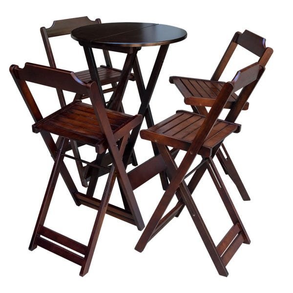 Conjunto de Mesa Bistrô de Madeira com 4 Cadeiras Dobravel Ideal para Bar e Restaurante Imbuia - 1
