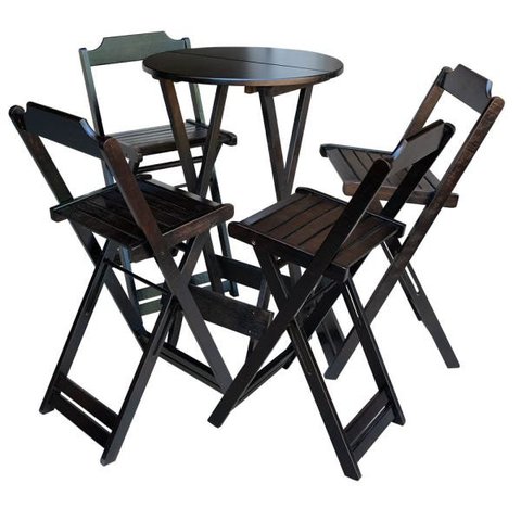 Conjunto de Mesa Bistrô de Madeira com 4 Cadeiras Dobrável Ideal para Bar e Restaurante Tabaco